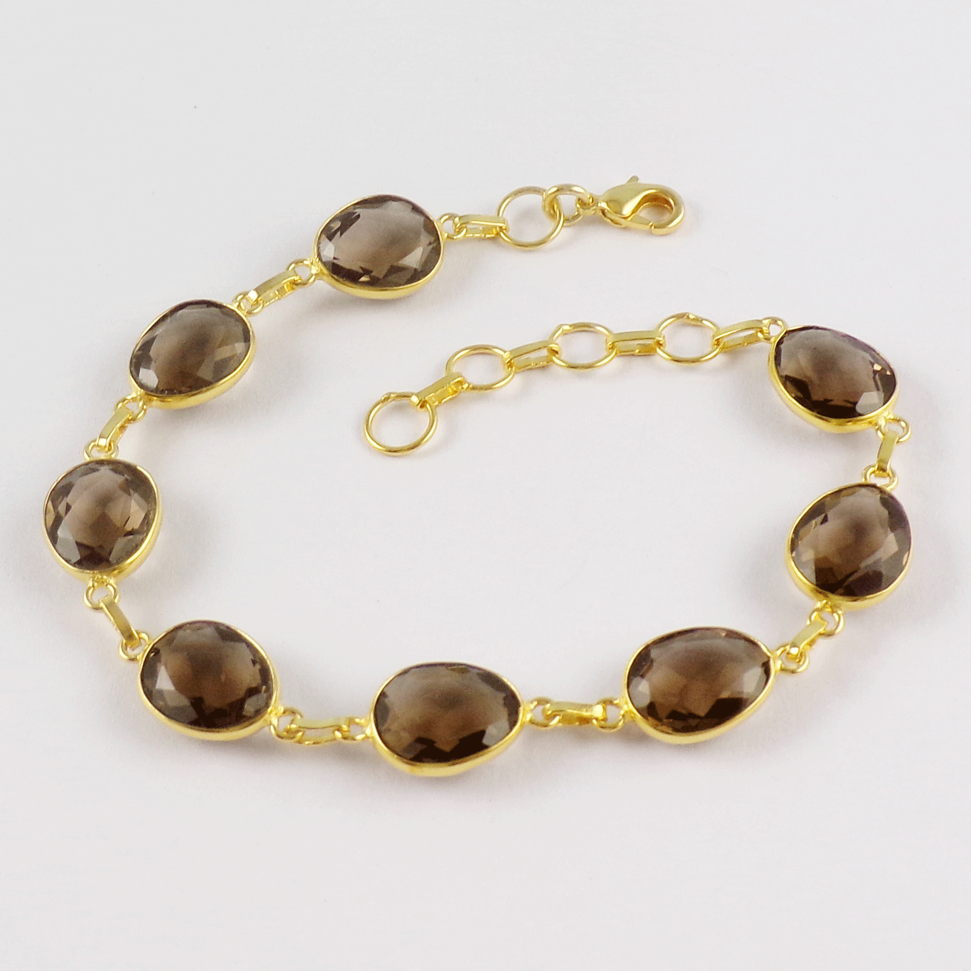 Stunning Smokey Quartz Brass Bracelet I - BZB999 18K Gold Plated Cut Oval 8x10mm Bezel Setting Brass Bracelet